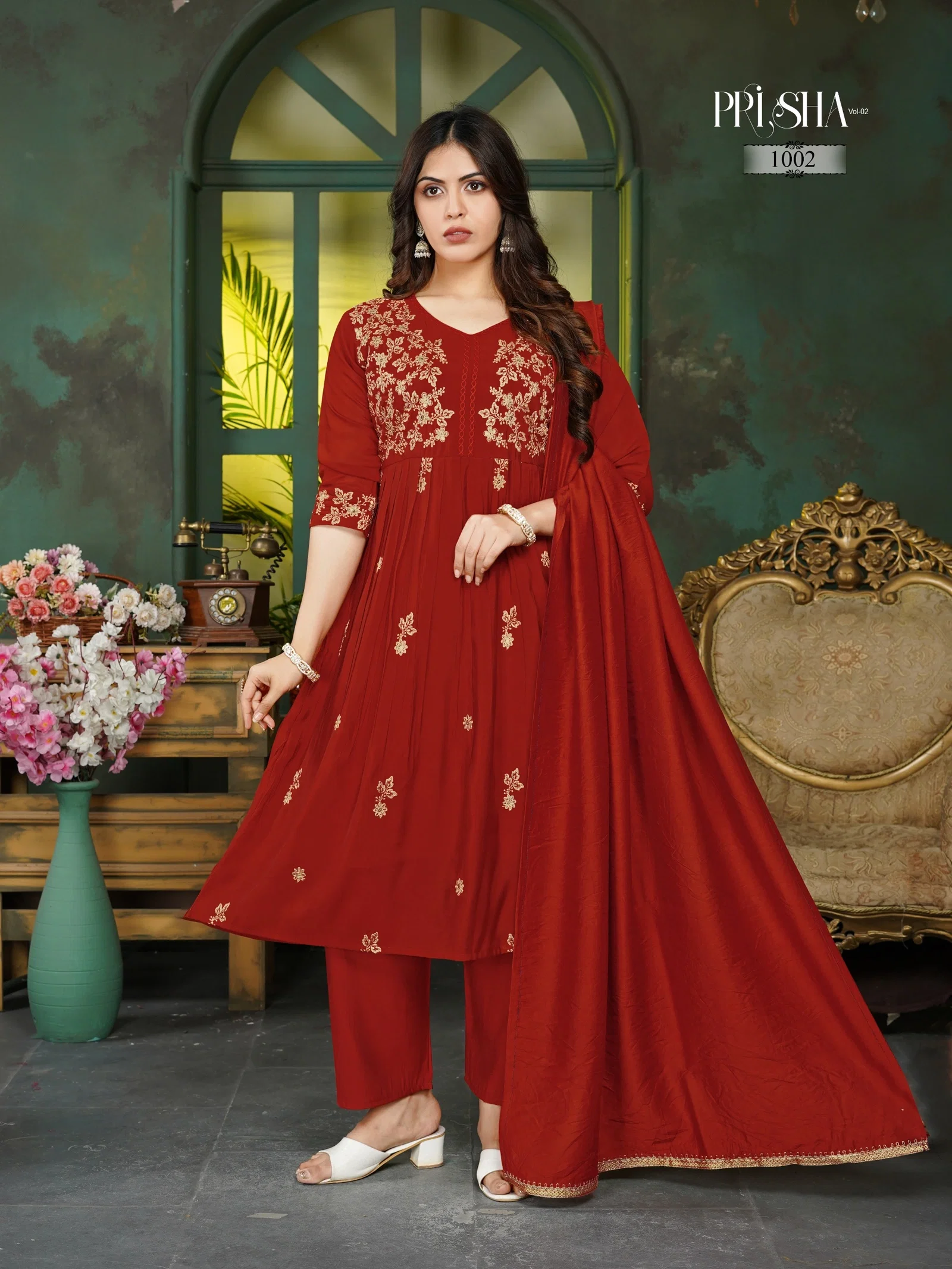 Buy Dnp Prisha V2 Heavy Mul Chanderi Top Bottom With Dupatta Wholesale 2026