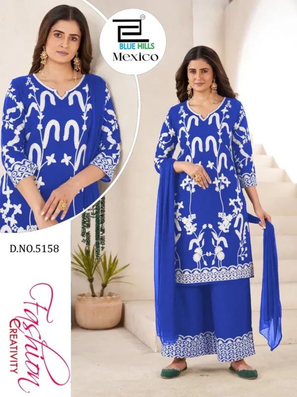 Beautiful Blue Hills Mexico Rayon With Thread Work Plus Size Kurti With Bottom Dupatta Wholesale 2026