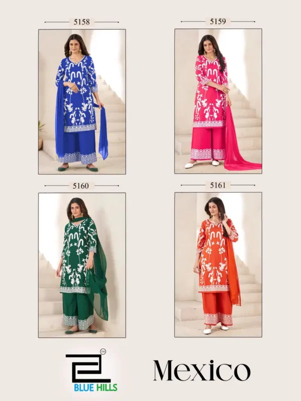 Beautiful Blue Hills Mexico Rayon With Thread Work Plus Size Kurti With Bottom Dupatta Wholesale 2026