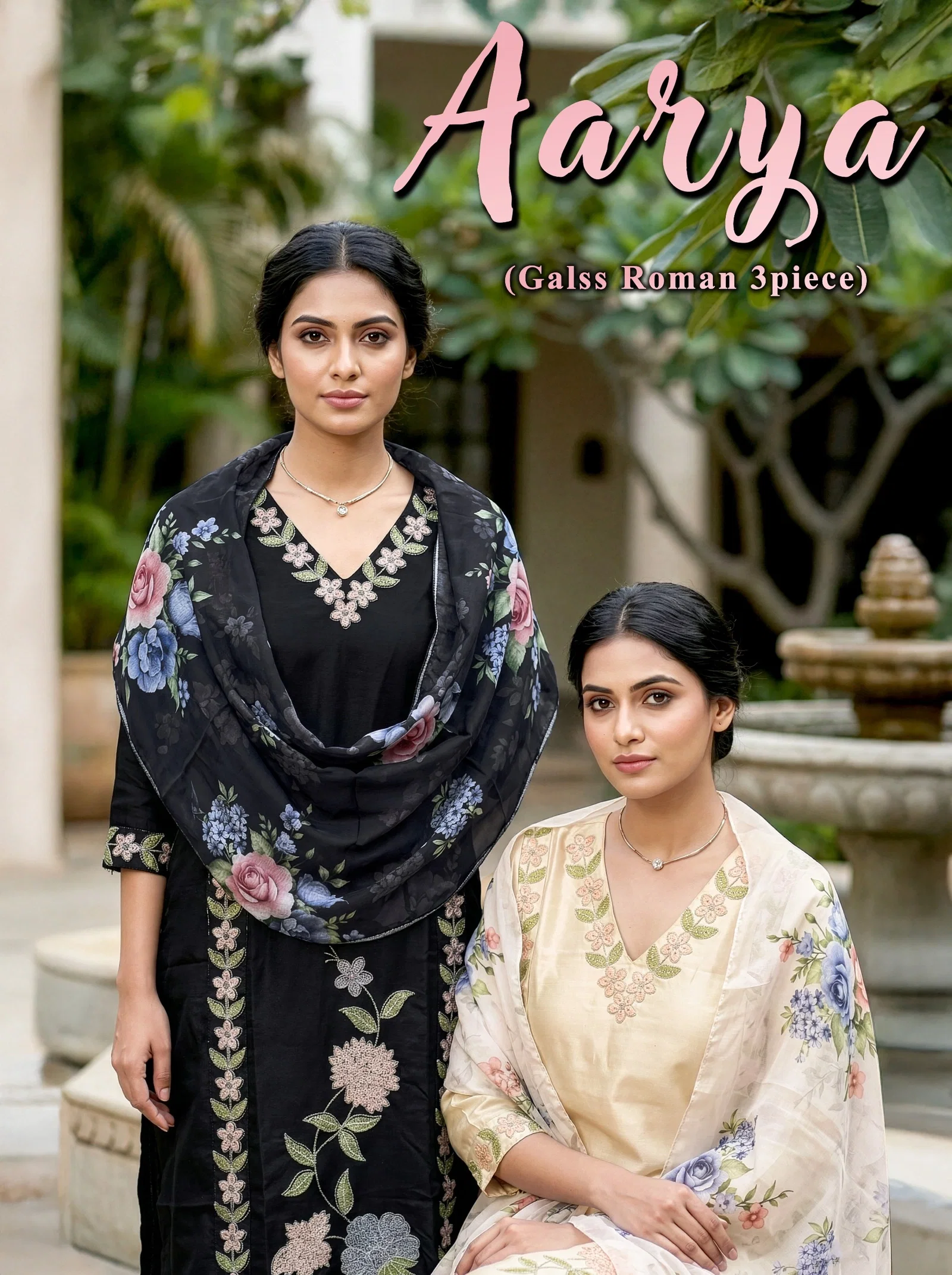 Dnp Aarya Glass Roman Silk Kurti With Bottom And Dupatta Set Wholesale