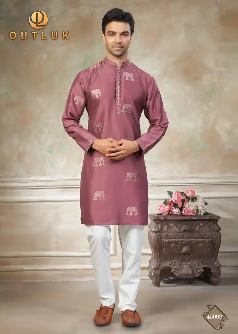 Outluk Wedding 45 Silk Embroidery Worked Kurta And Pajama Collection Wholesale