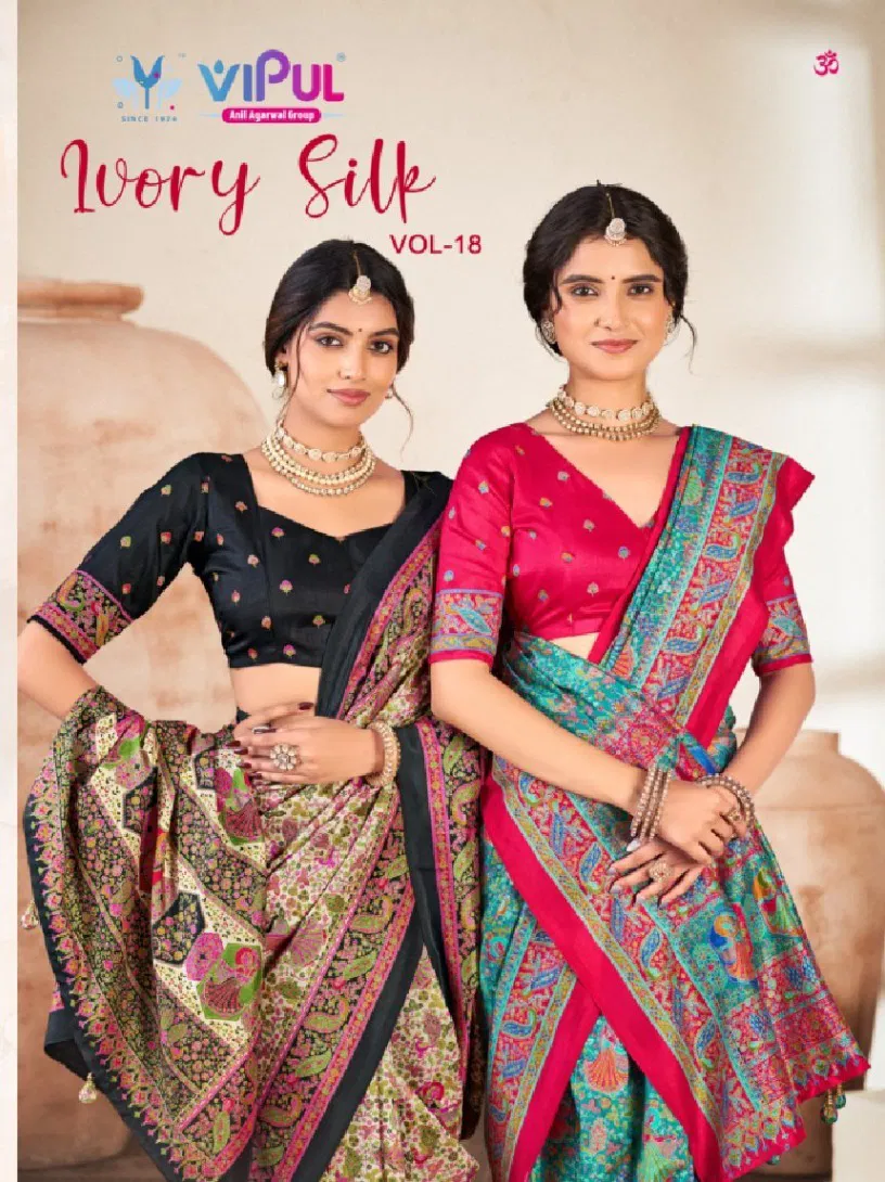 Vipul Ivory Silk Vol 18 Silk Foil Printed Saree Collection Wholesale