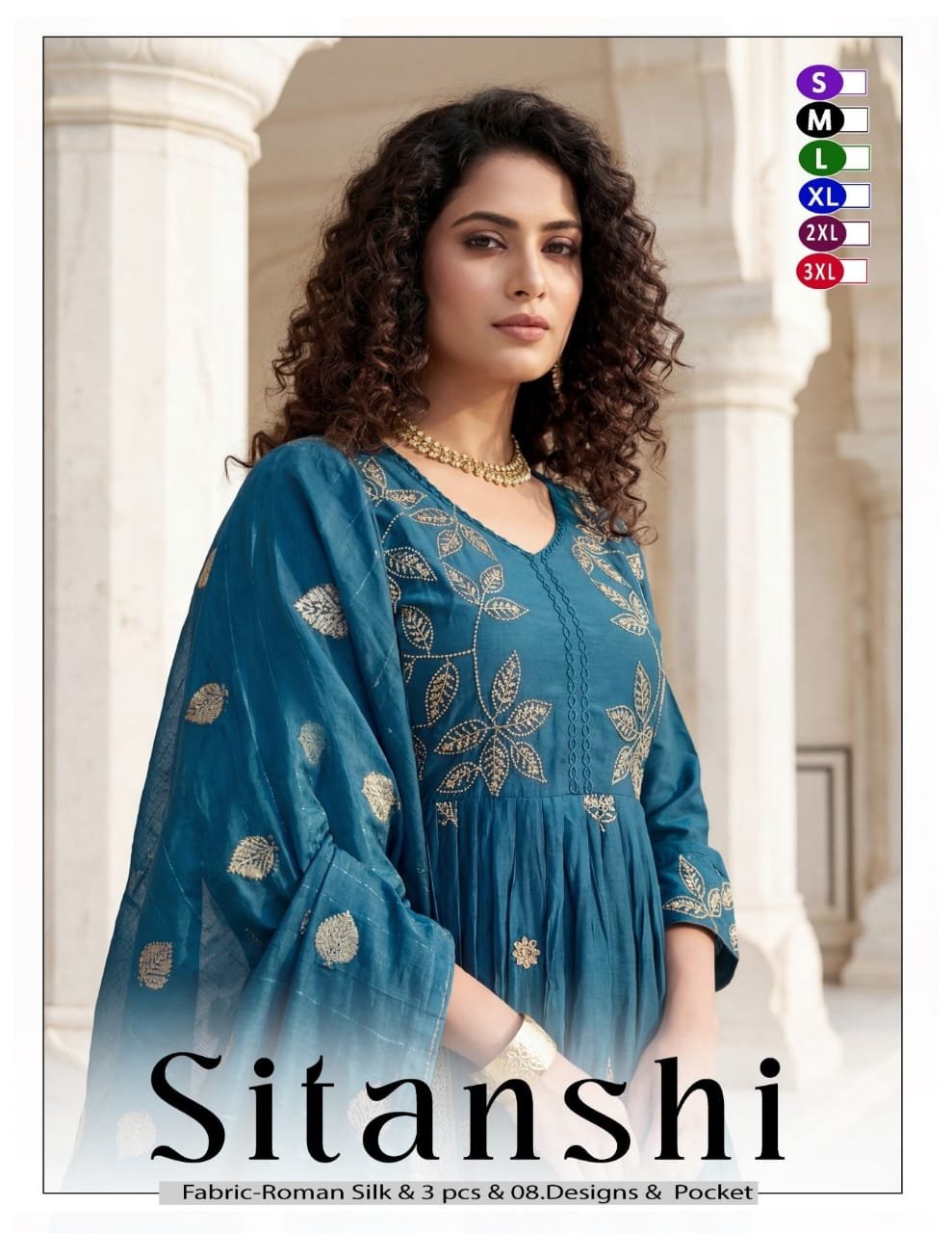 Dnp Sitanshi Roman Silk Kurti Pent With Dupatta Set Wholesale
