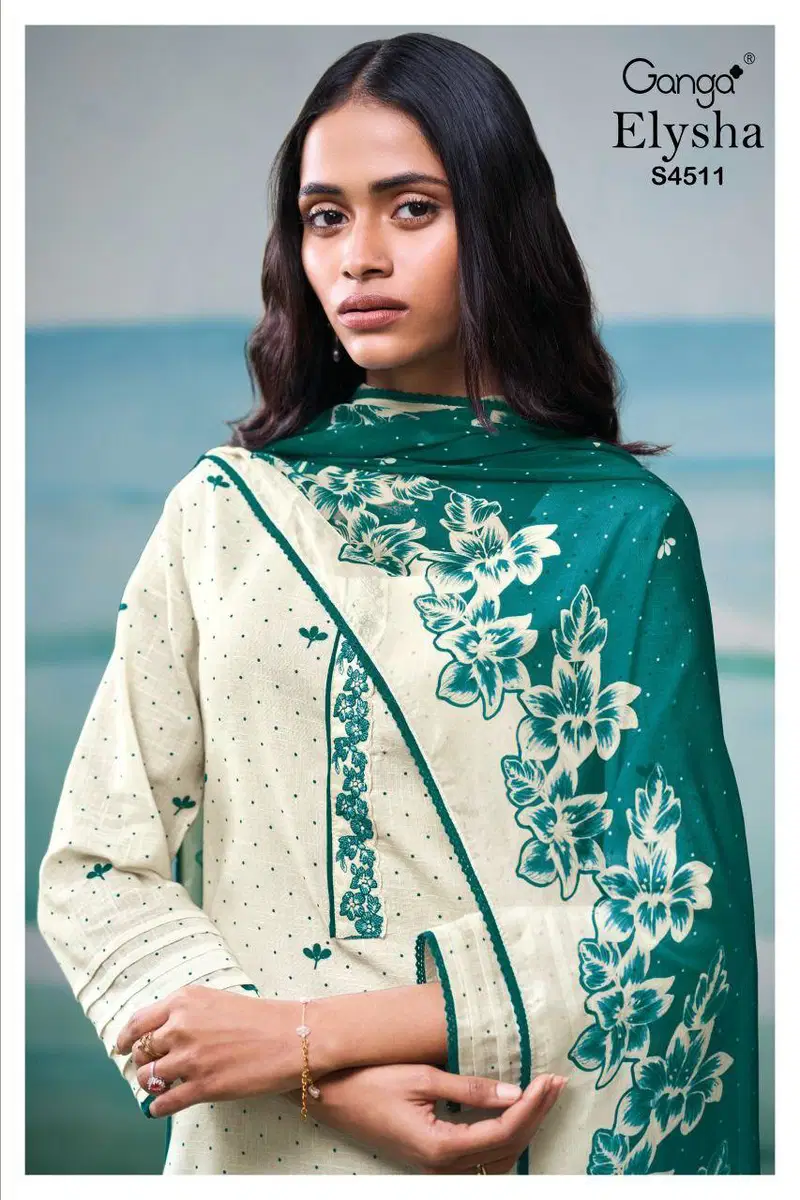 Ganga Elysha S 4511 Cotton Linen Handworked Dress Material Wholesale