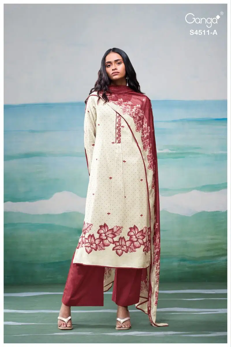 Stylish Ganga Elysha S 4511 Cotton Linen Handworked Dress Material Wholesale 2026