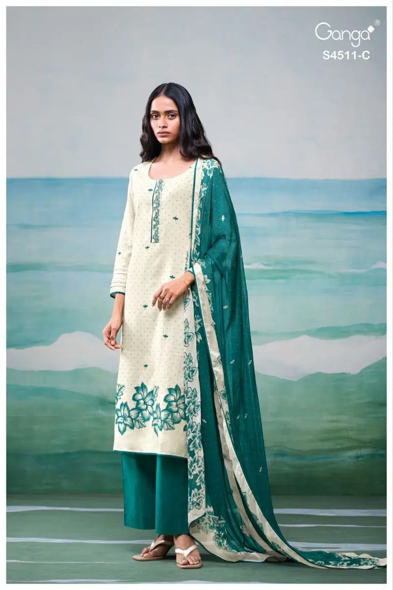 Stylish Ganga Elysha S 4511 Cotton Linen Handworked Dress Material Wholesale 2026