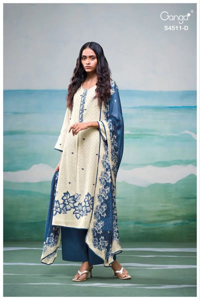 Stylish Ganga Elysha S 4511 Cotton Linen Handworked Dress Material Wholesale 2026
