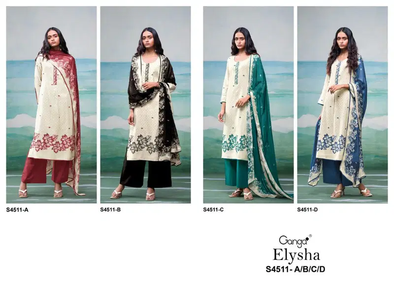 Stylish Ganga Elysha S 4511 Cotton Linen Handworked Dress Material Wholesale 2026