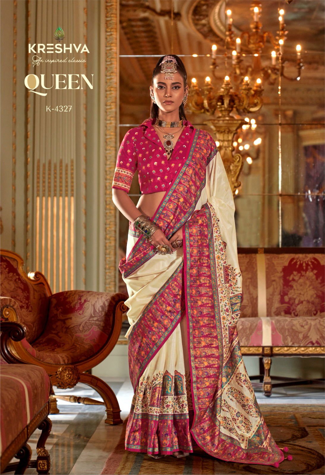 Kreshva Queen Pure Silk With Marmo Finish Designer Saree Collection Wholesale