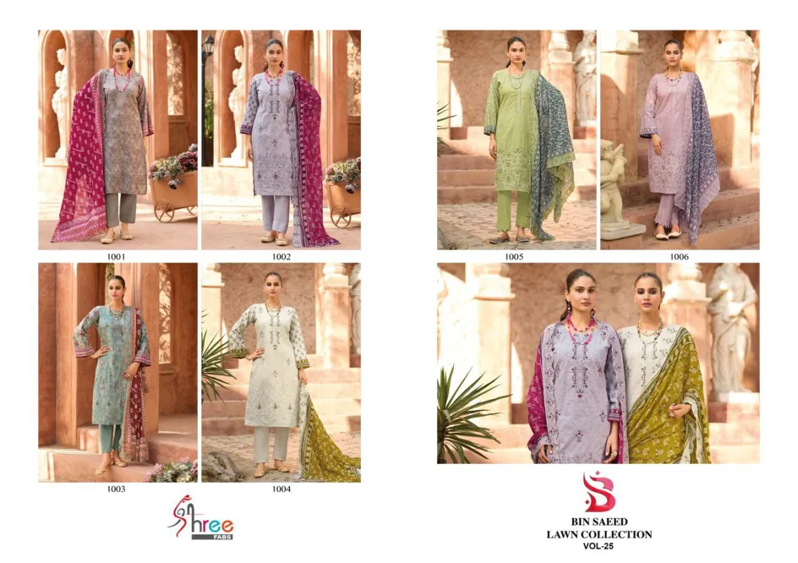 Beautiful Shree Bin Saeed Lawn Collection Vol 25 Cotton Embroidered Pakistani Suit Wholesale 2026