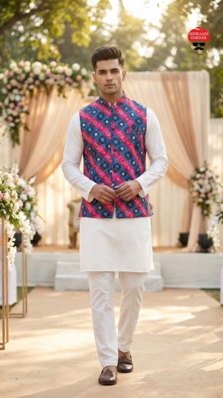 Stylish Lekha LI Raj Tilak Malai Satin Mens Kurta Pajama With Koti Wholesale 2026