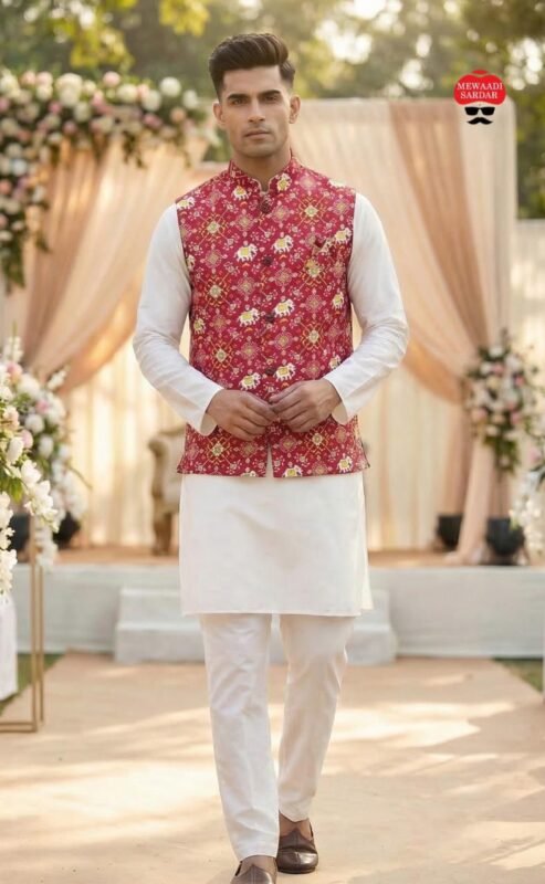 Stylish Lekha LI Raj Tilak Malai Satin Mens Kurta Pajama With Koti Wholesale 2026