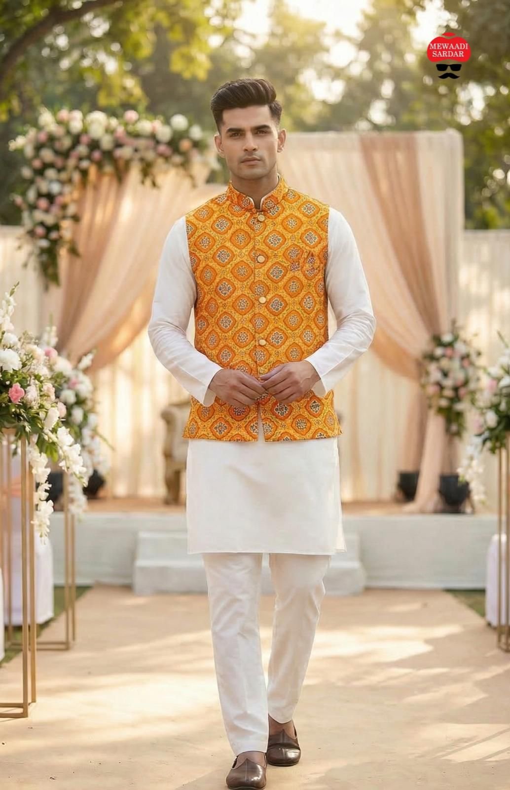 Stylish Lekha LI Raj Tilak Malai Satin Mens Kurta Pajama With Koti Wholesale 2026