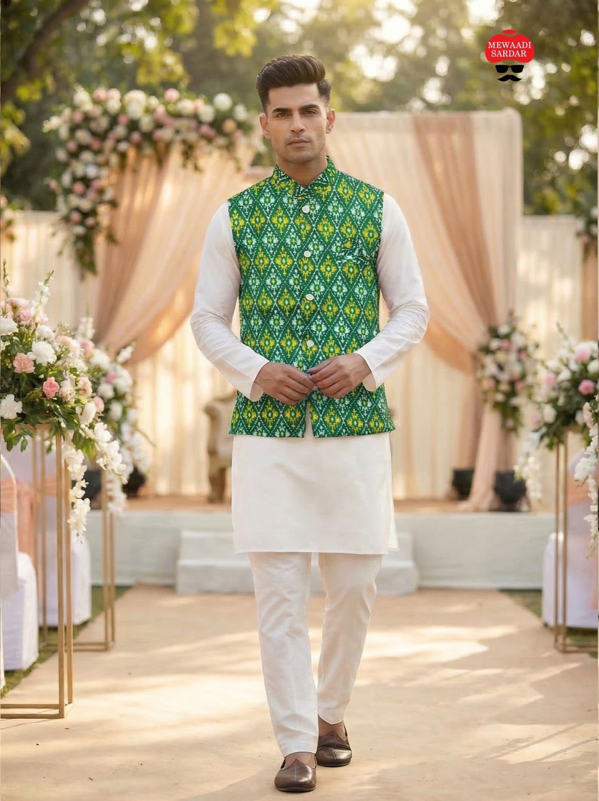 Stylish Lekha LI Raj Tilak Malai Satin Mens Kurta Pajama With Koti Wholesale 2026