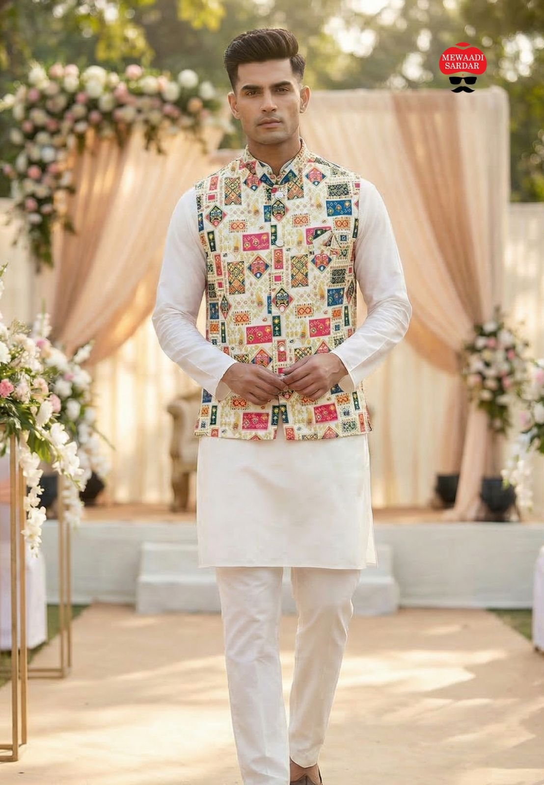 Stylish Lekha LI Raj Tilak Malai Satin Mens Kurta Pajama With Koti Wholesale 2026