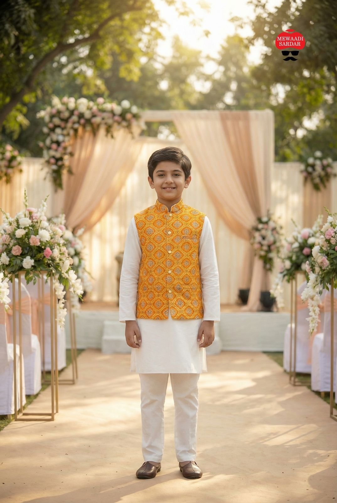 Lekha LI Raj Tilak Kids Malai Satin Mens Kurta Pajama With Koti Wholesale