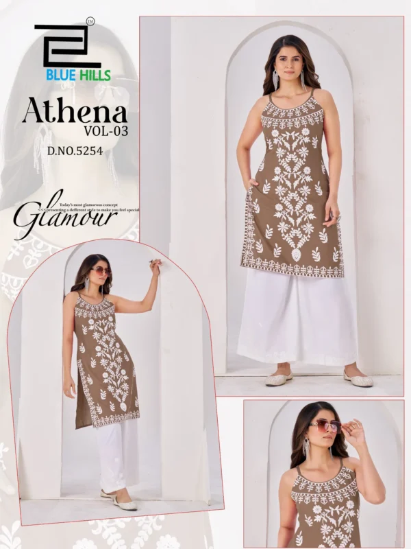 Stylish Blue Hills Athena Vol 3 Rayon With Embroidery Work Kurti Collection Wholesale 2026