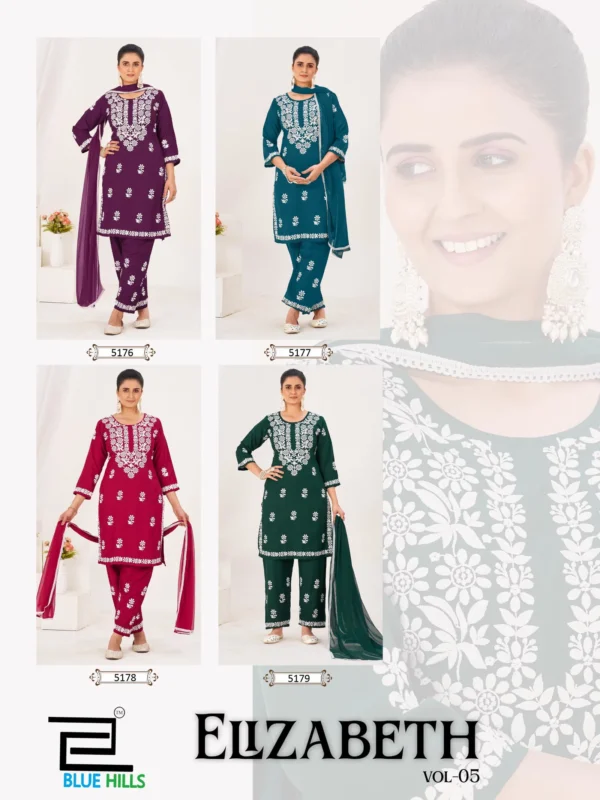 Launching Blue Hills Elizabeth Vol 5 Rayon With Thread Worked Kurti With Bottom Dupatta Set Wholesale 2026