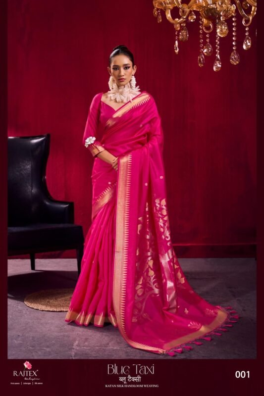 Latest Rajtex Blue Taxi Satin linen Handloom Weaving Silk Saree Collection Wholesale 2026
