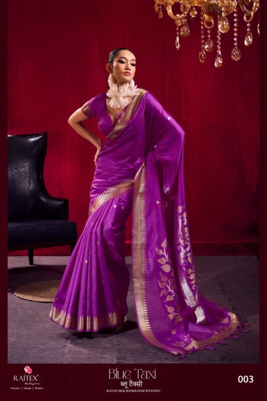 Latest Rajtex Blue Taxi Satin linen Handloom Weaving Silk Saree Collection Wholesale 2026