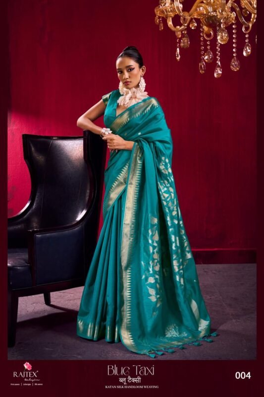 Latest Rajtex Blue Taxi Satin linen Handloom Weaving Silk Saree Collection Wholesale 2026