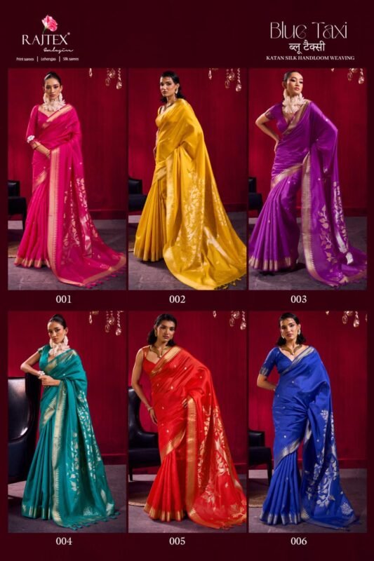 Latest Rajtex Blue Taxi Satin linen Handloom Weaving Silk Saree Collection Wholesale 2026