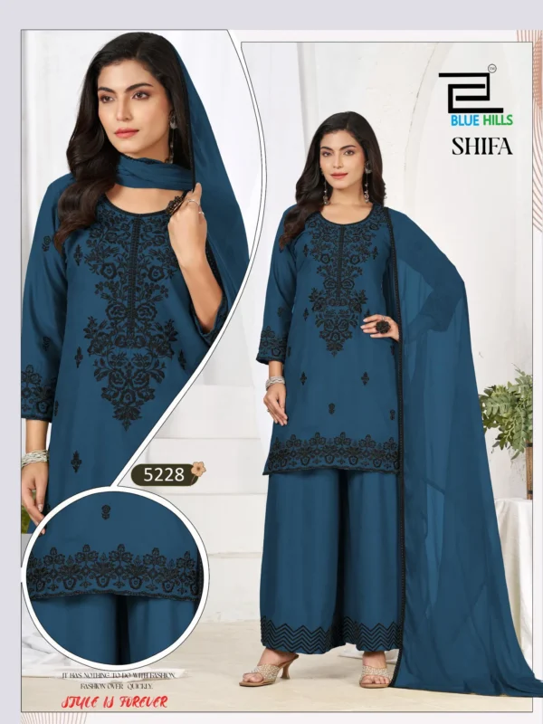 Launching Blue Hills Shifa Rayon With Black Thread Worked Kurti With Bottom Dupatta Wholesale 2026