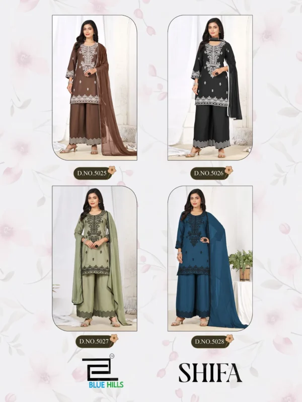 Launching Blue Hills Shifa Rayon With Black Thread Worked Kurti With Bottom Dupatta Wholesale 2026