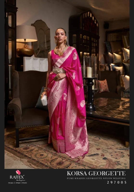 Launching Rajtex Korssa Georgette Khadi Georgette Handloom Weaving Saree Collection Wholesale 2026