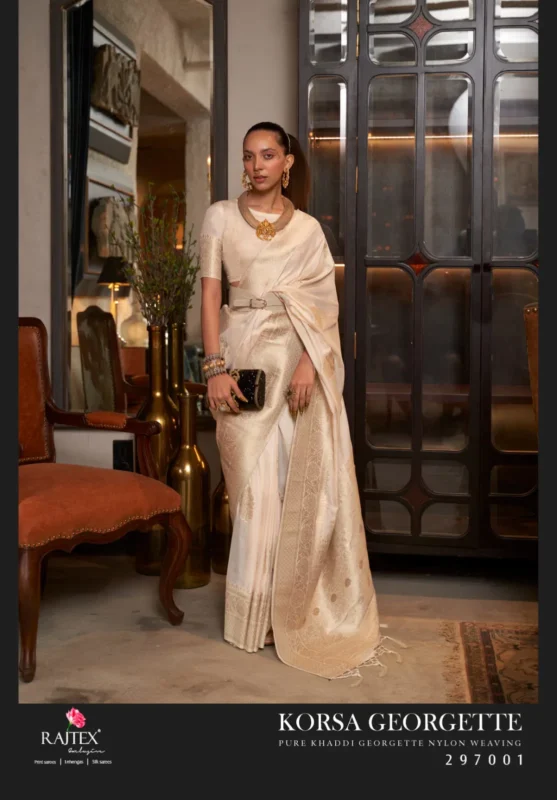 Launching Rajtex Korssa Georgette Khadi Georgette Handloom Weaving Saree Collection Wholesale 2026