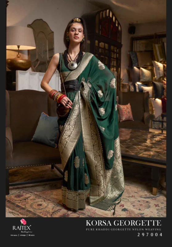 Launching Rajtex Korssa Georgette Khadi Georgette Handloom Weaving Saree Collection Wholesale 2026