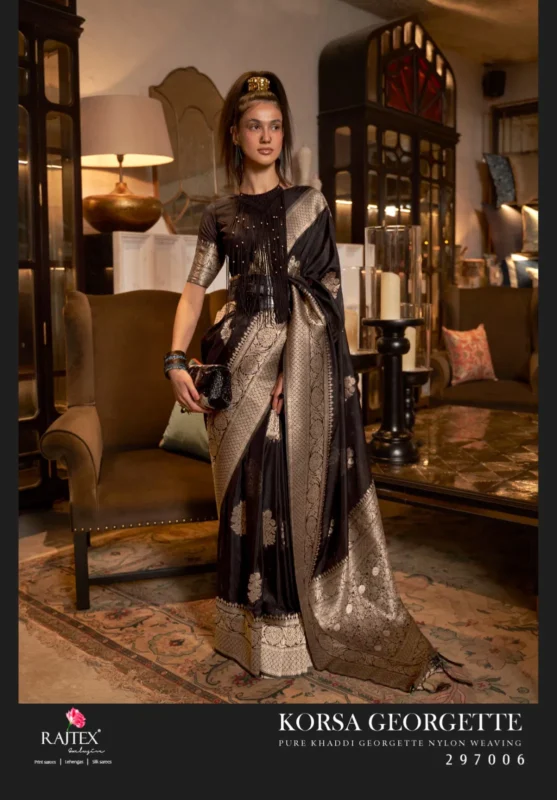 Launching Rajtex Korssa Georgette Khadi Georgette Handloom Weaving Saree Collection Wholesale 2026