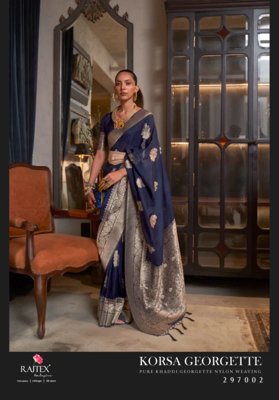 Launching Rajtex Korssa Georgette Khadi Georgette Handloom Weaving Saree Collection Wholesale 2026