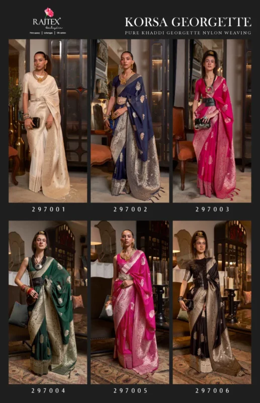 Launching Rajtex Korssa Georgette Khadi Georgette Handloom Weaving Saree Collection Wholesale 2026