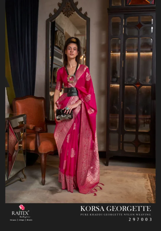Launching Rajtex Korssa Georgette Khadi Georgette Handloom Weaving Saree Collection Wholesale 2026