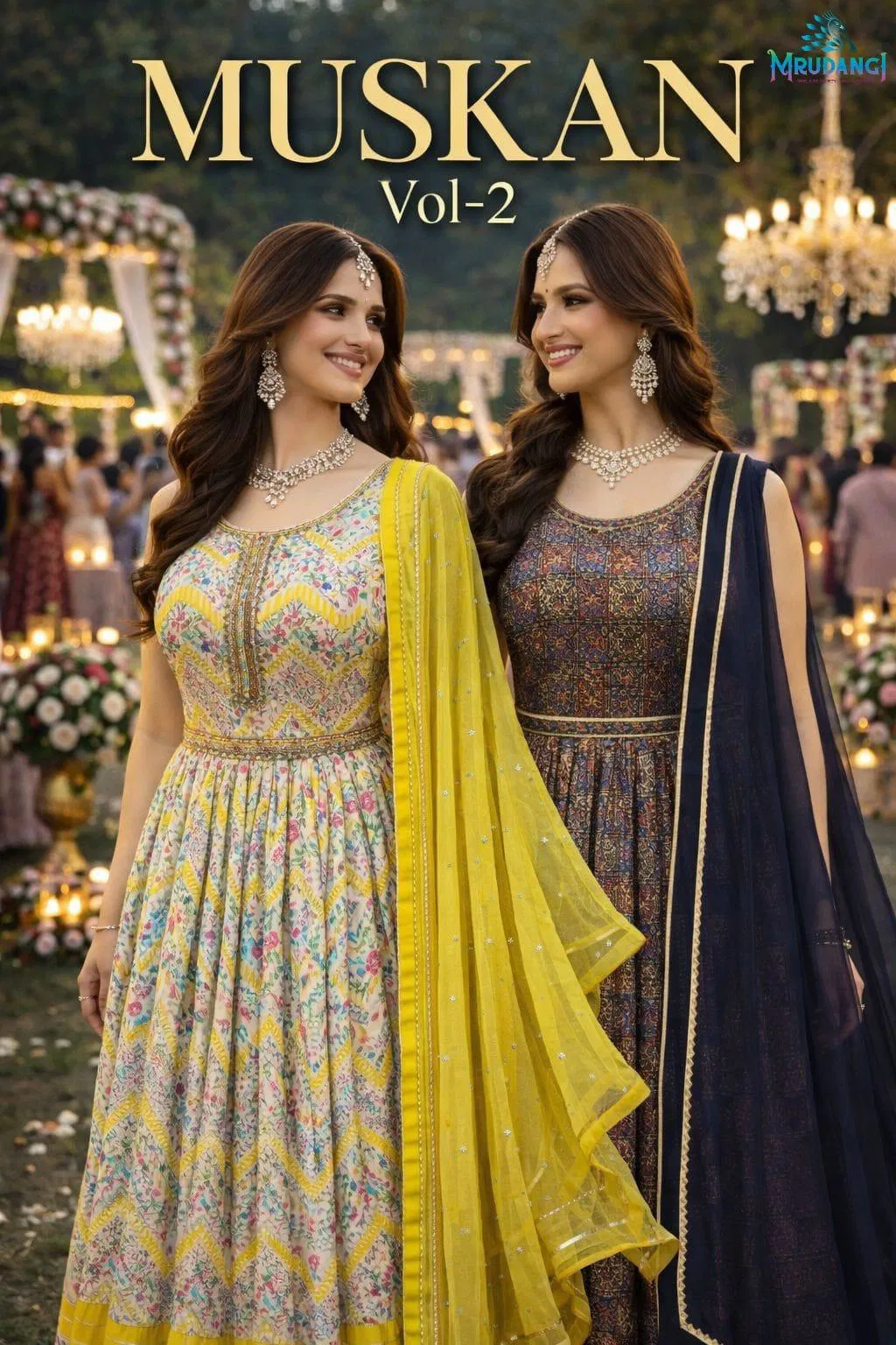 Mrudangi Muskan Vol 2 Soft Dola Silk Printed With Handworked Gown With Dupatta Collection Wholesale