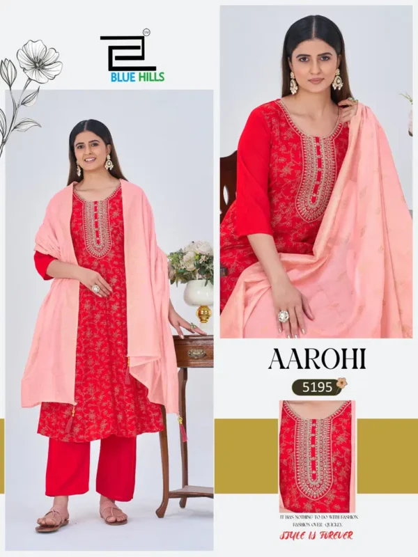 Beautiful Blue Hills Aarohi Rayon With Foil Printed Kurti With Bottom Dupatta Wholesale 2026