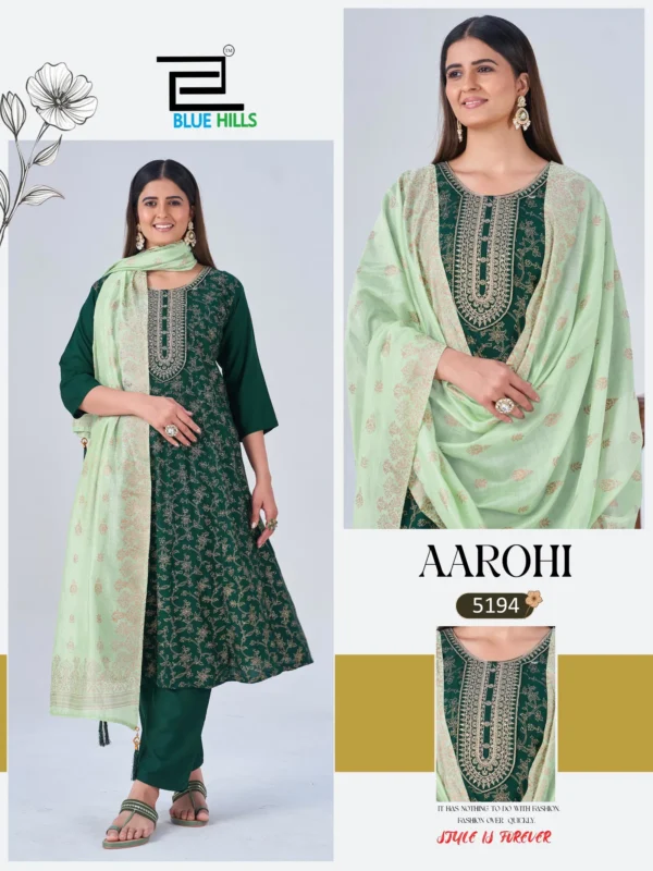 Beautiful Blue Hills Aarohi Rayon With Foil Printed Kurti With Bottom Dupatta Wholesale 2026