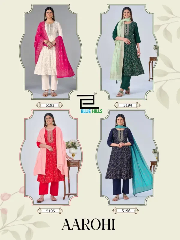 Beautiful Blue Hills Aarohi Rayon With Foil Printed Kurti With Bottom Dupatta Wholesale 2026