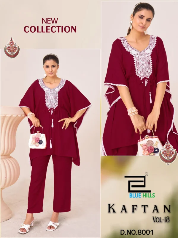 Beautiful Blue Hills Kaftan Vol 18 Heavy Rayon With Embroidery Kaftan With Pant Collection Wholesale 2026