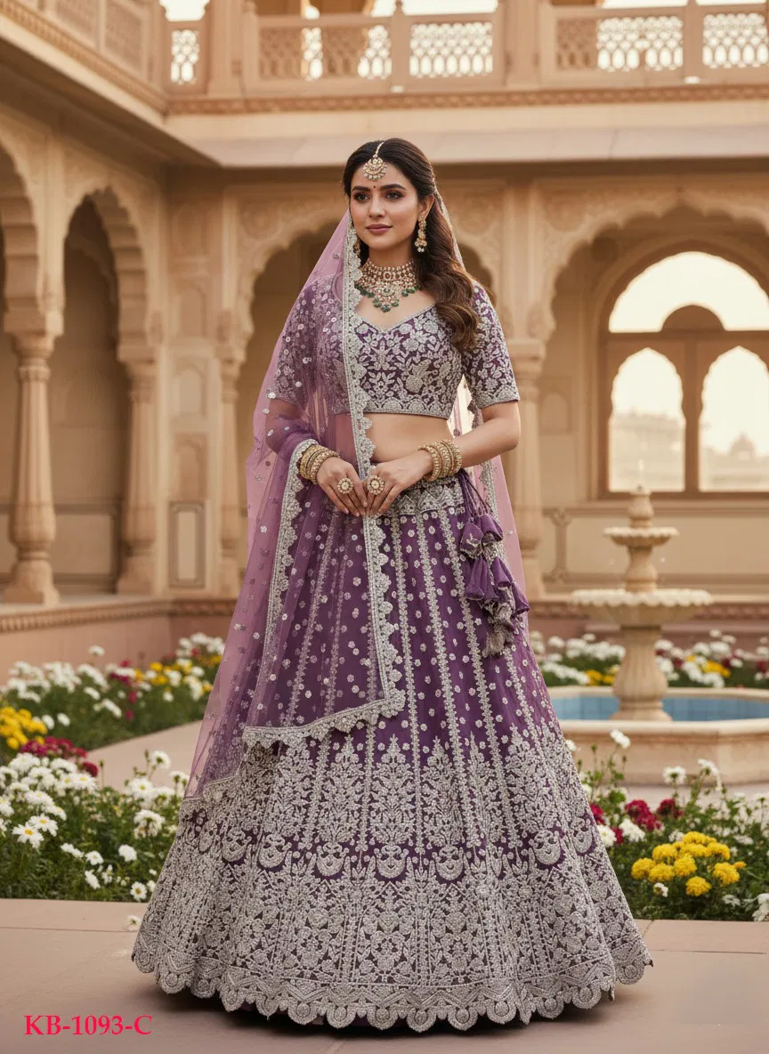Kb Super Hit 1093 Butterfly Net Embroidery Worked Designer Lehenga Choli Collection Wholesale