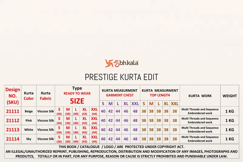 Buy Shubhkala Prestige Kurta Edit Viscose Silk Thread Worked Mens Kurta Collection Wholesale 2026