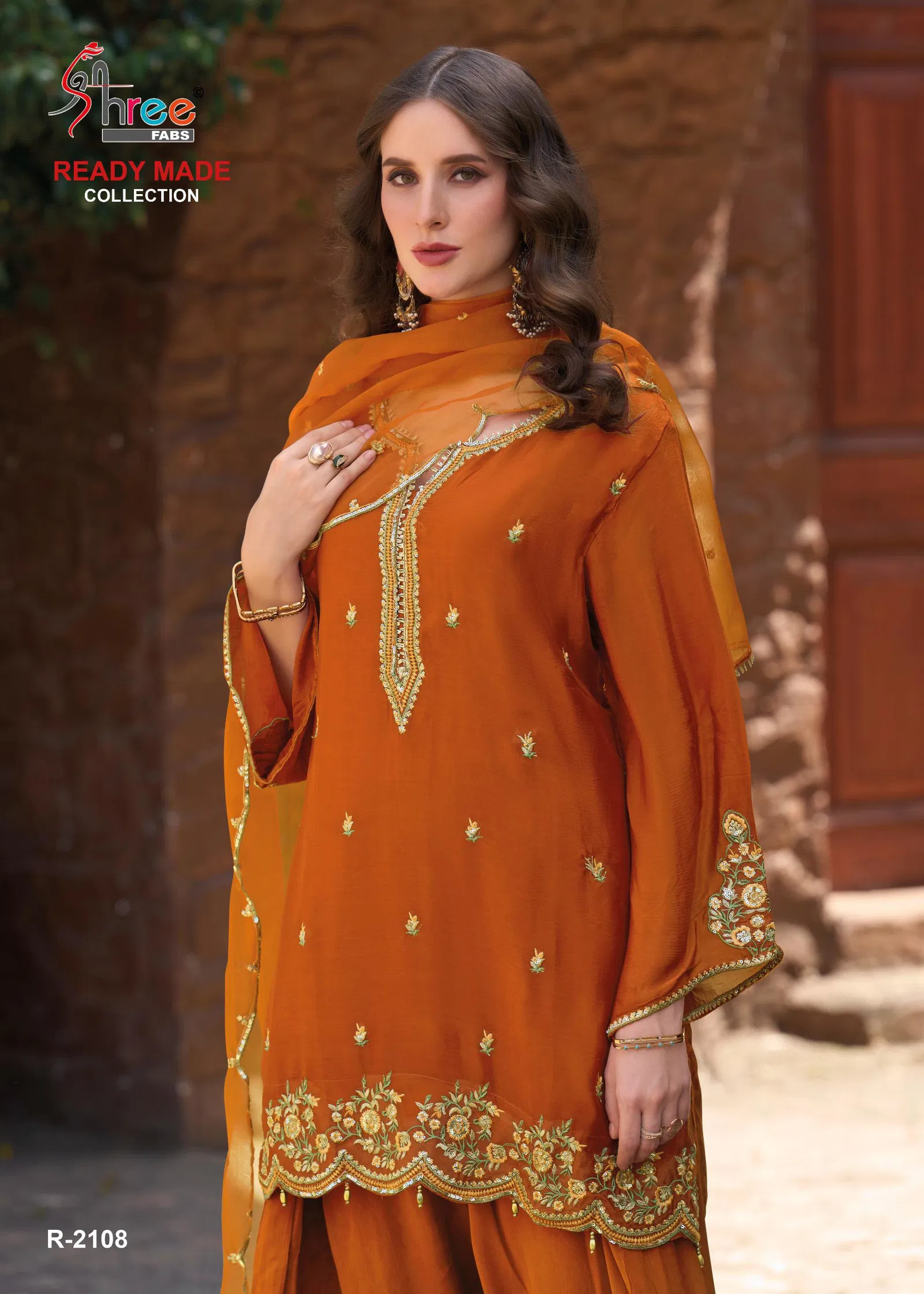 Shree R 2108 Viscose Chinon Embroidery Worked Readymade Collection Wholesale