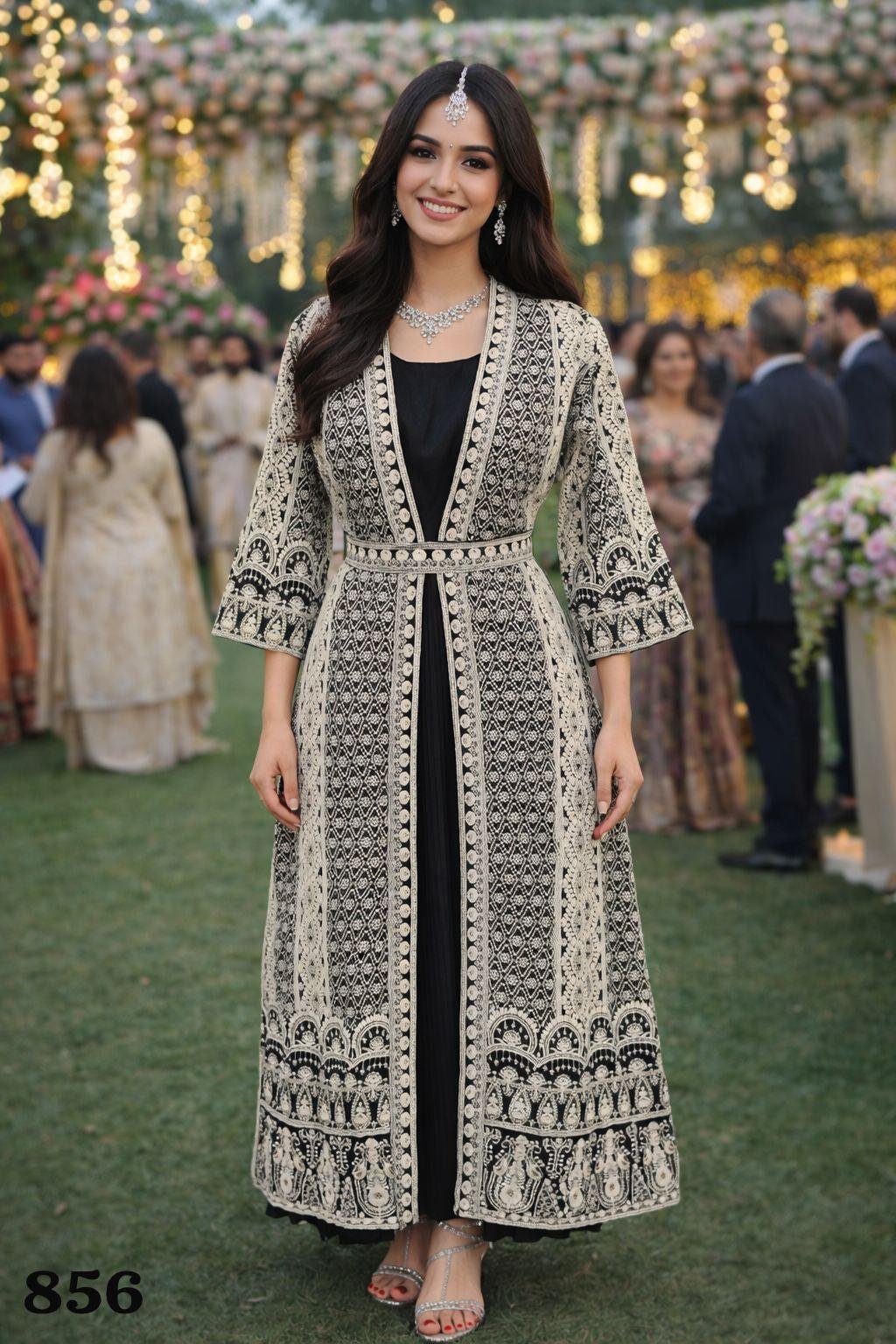 Mrudangi Heena Real Chinon Silk Embroidery Designer Jacket With Gown Collection Wholesale