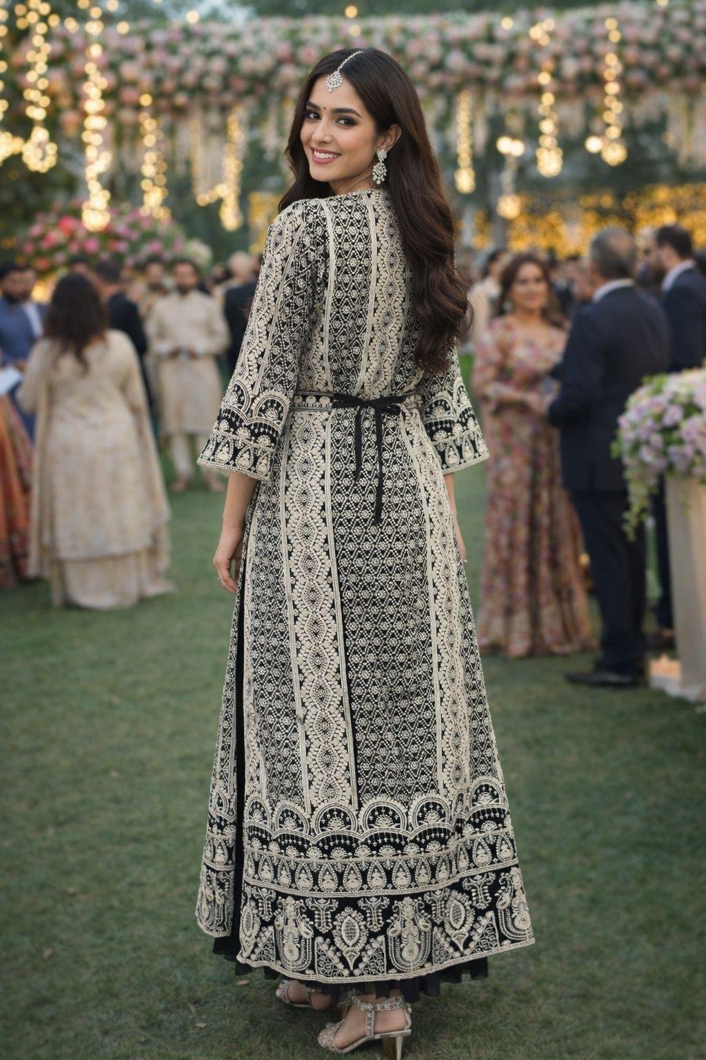 Mrudangi Heena Real Chinon Silk Embroidery Designer Jacket With Gown Collection Wholesale