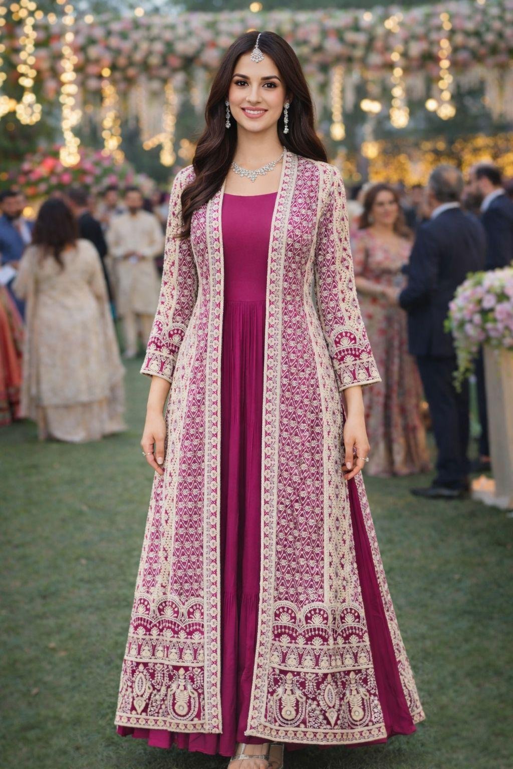 Mrudangi Heena Real Chinon Silk Embroidery Designer Jacket With Gown Collection Wholesale