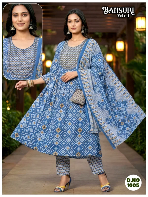 Stylish Dnp Bansuri Cambric Cotton Anarkali Kurti With Bottom And Dupatta Wholesale 2026