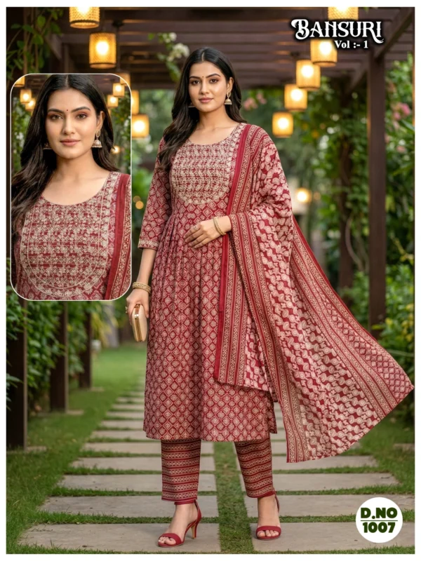 Stylish Dnp Bansuri Cambric Cotton Anarkali Kurti With Bottom And Dupatta Wholesale 2026