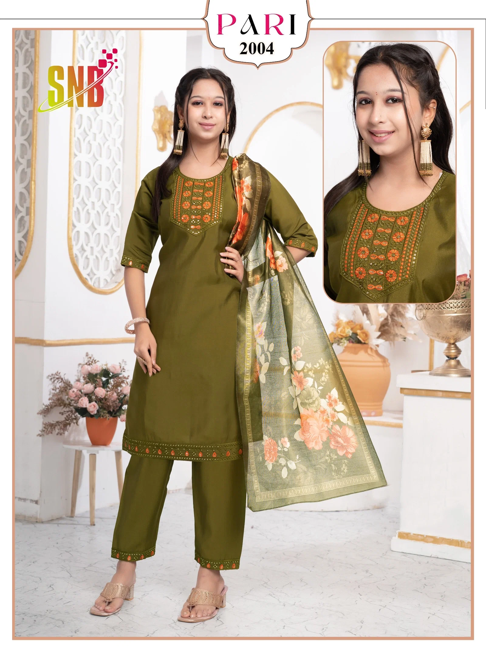 Beautiful Dnp Pari Roman Silk Kids Kurti Pant With Dupatta Wholesale 2026