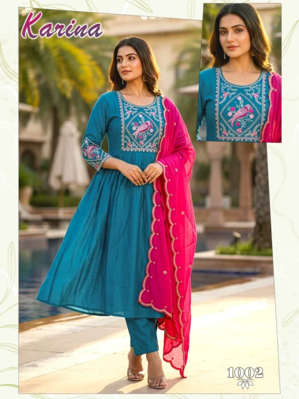 Latest Dnp Karina Vertican Kurti Pant And Dupatta Wholesale 2026